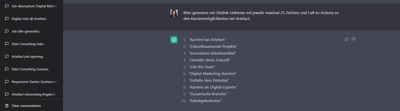 ChatGPT für Google Ads Sitelinks