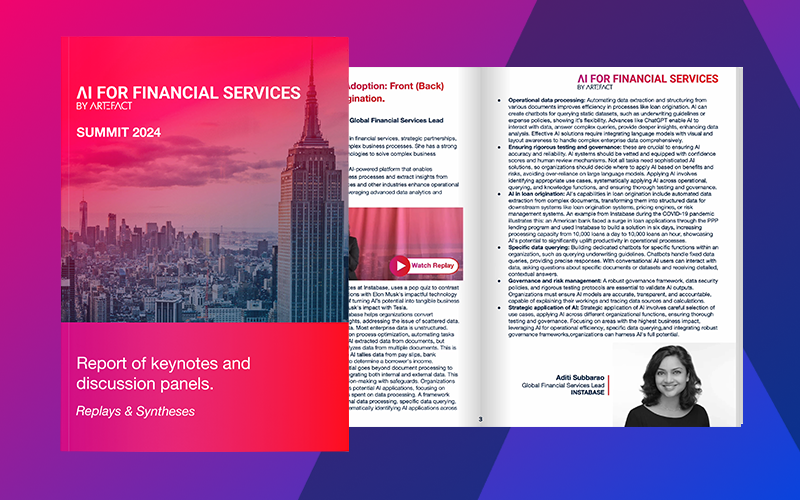 Replays and Synthesis of C-level keynotes and discussion panels at AI for Financial Services in NYC